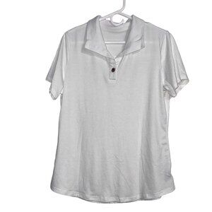 Classic White Short Sleeve Button Collar Polo Shirt Soft Comfortable Workwear